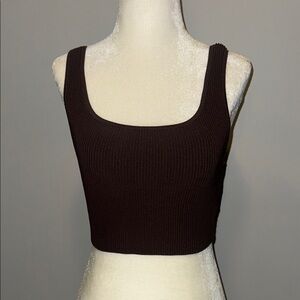 Babaton Brown Ribbed Sleeveless Crop Tank Top